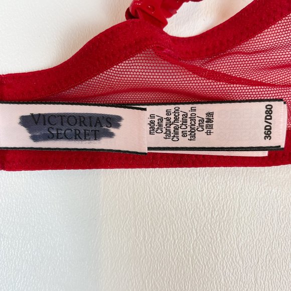 NWOT Victoria's Secret Bra 36D Lined Demi Red Gold Metallic - Picture 6 of 7